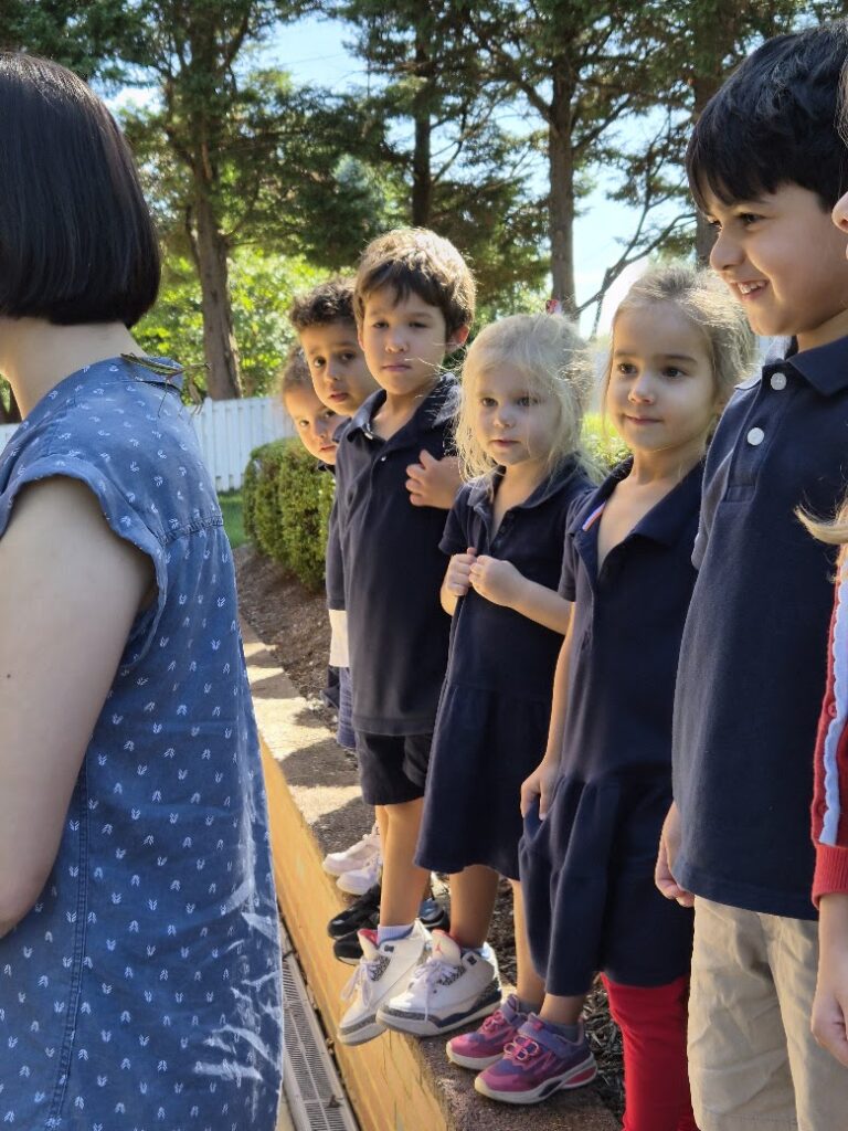 Primary student observing a praying mantis