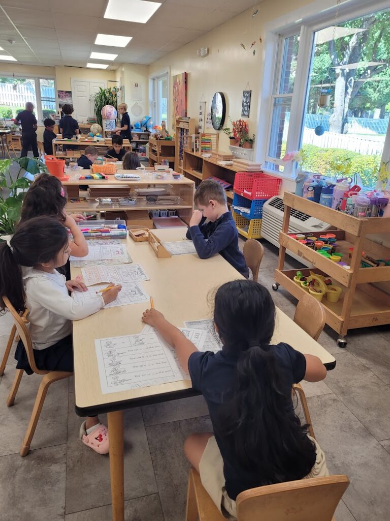Primary student concentrating on table work
